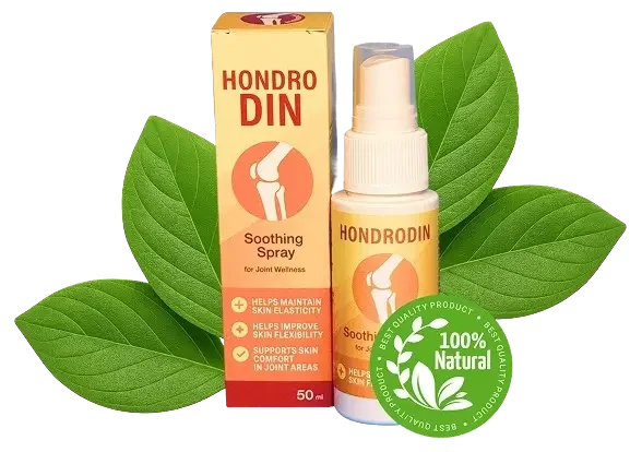 prodotto-hondrodin Flacone e confezione della crema per massaggio articolare Hondrodin con foglie naturali sullo sfondo.